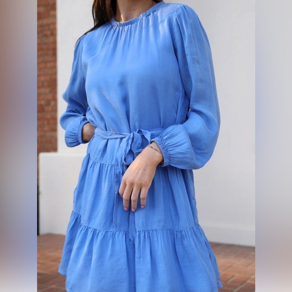 BELLA DAHL Tiered Mini Dress W/ Belt In Pacific Sea Size S NWT - Picture 2 of 11